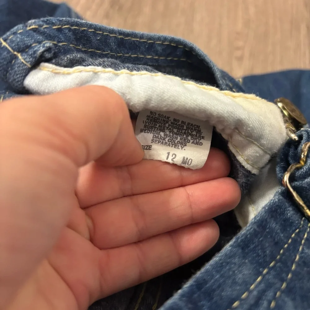 Vtg Oshkosh B'Gosh Denim Blue Jean Overalls 12 Month‎ Made In USA Plain